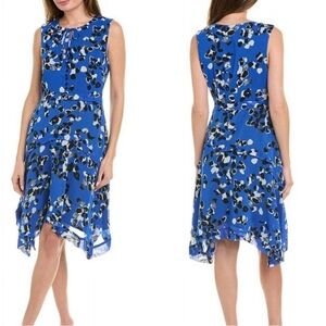 SOLD Cabi Cobalt Jungle A-Line Asymetrical Hem Midi Dress in Blue Size XL